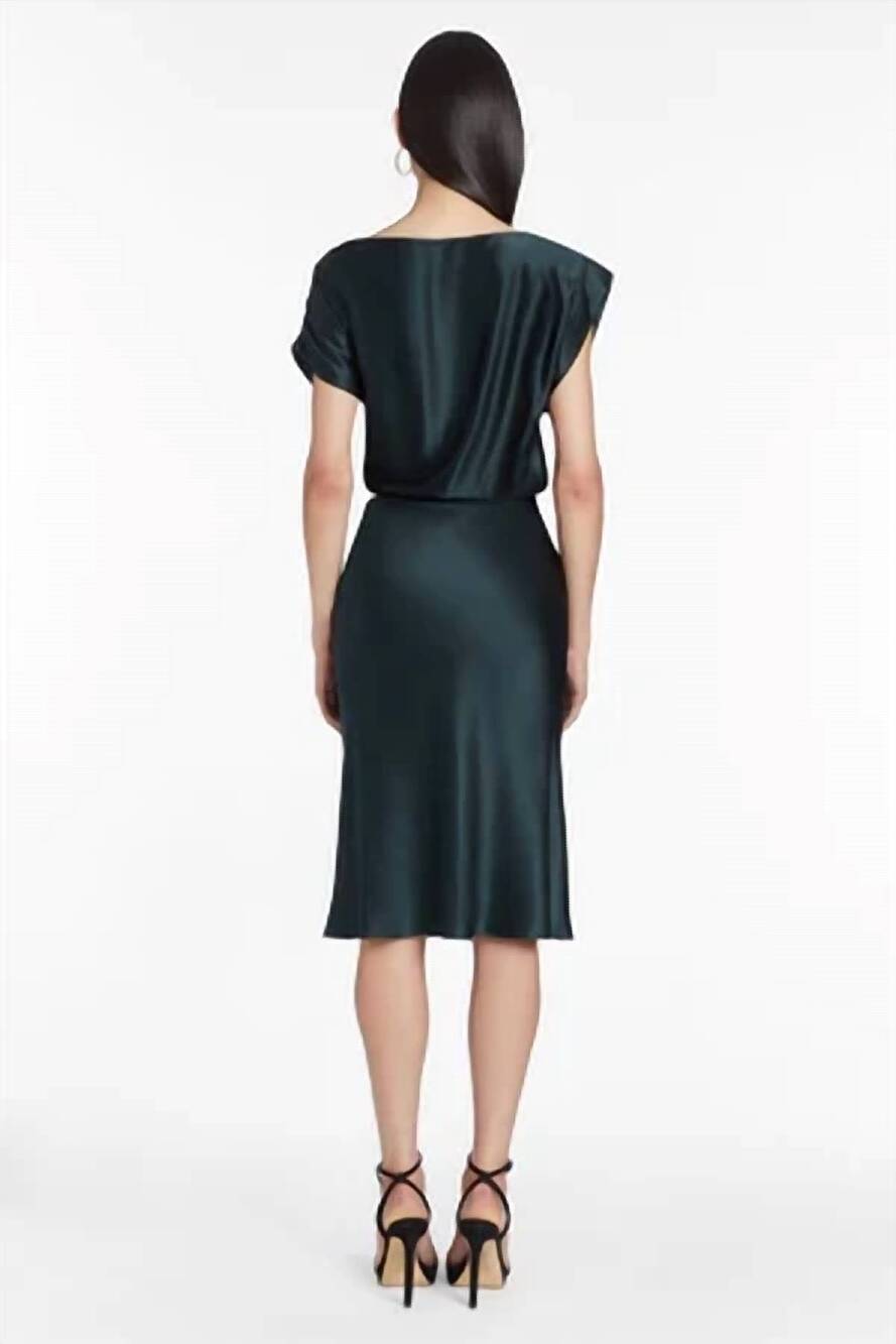 NEW AMANDA UPRICHARD elroy silk midi dress in forest green - Picture 3 of 4
